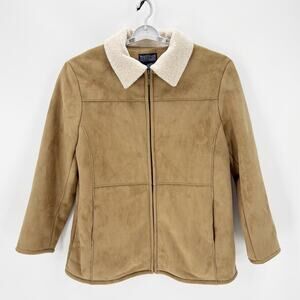 Shaver Lake Faux Suede Sherpa Lined Jacket size xl Front Zip Tan Exposed Seams